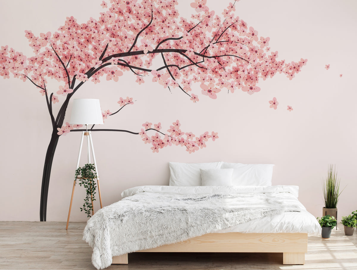 Cherry Blossom Wallpaper | Pink Sakura Wall Mural | Bedroom Decor