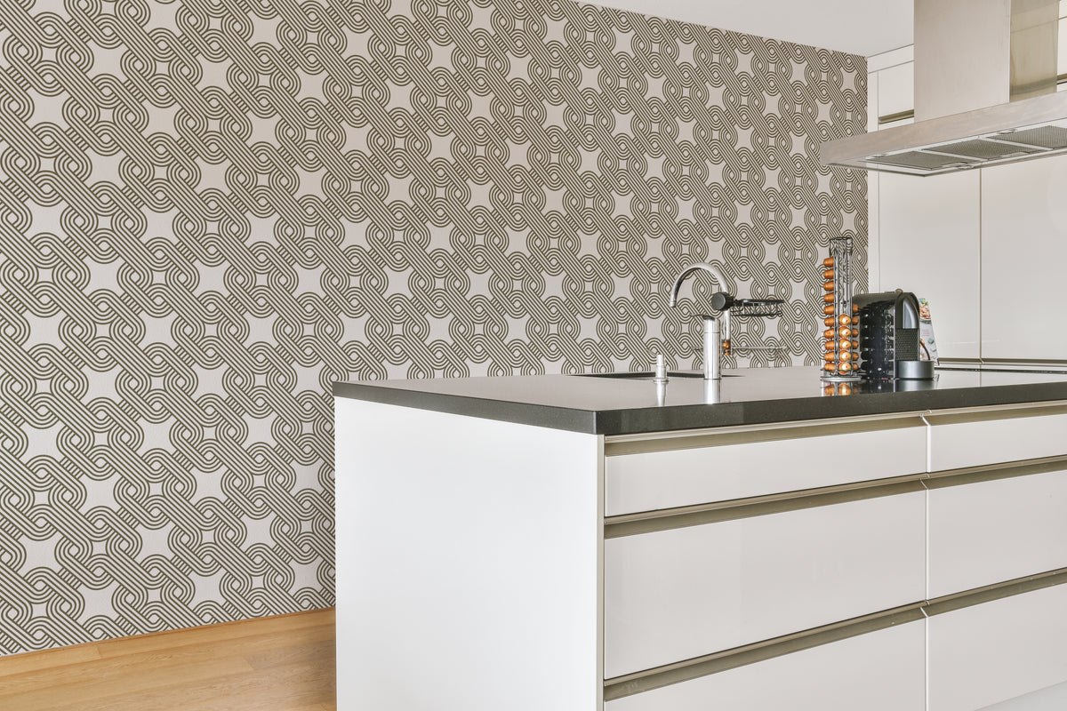 Peel and Stick Geometric Pattern Wallpaper Olive Green Art Deco Line Home Decor