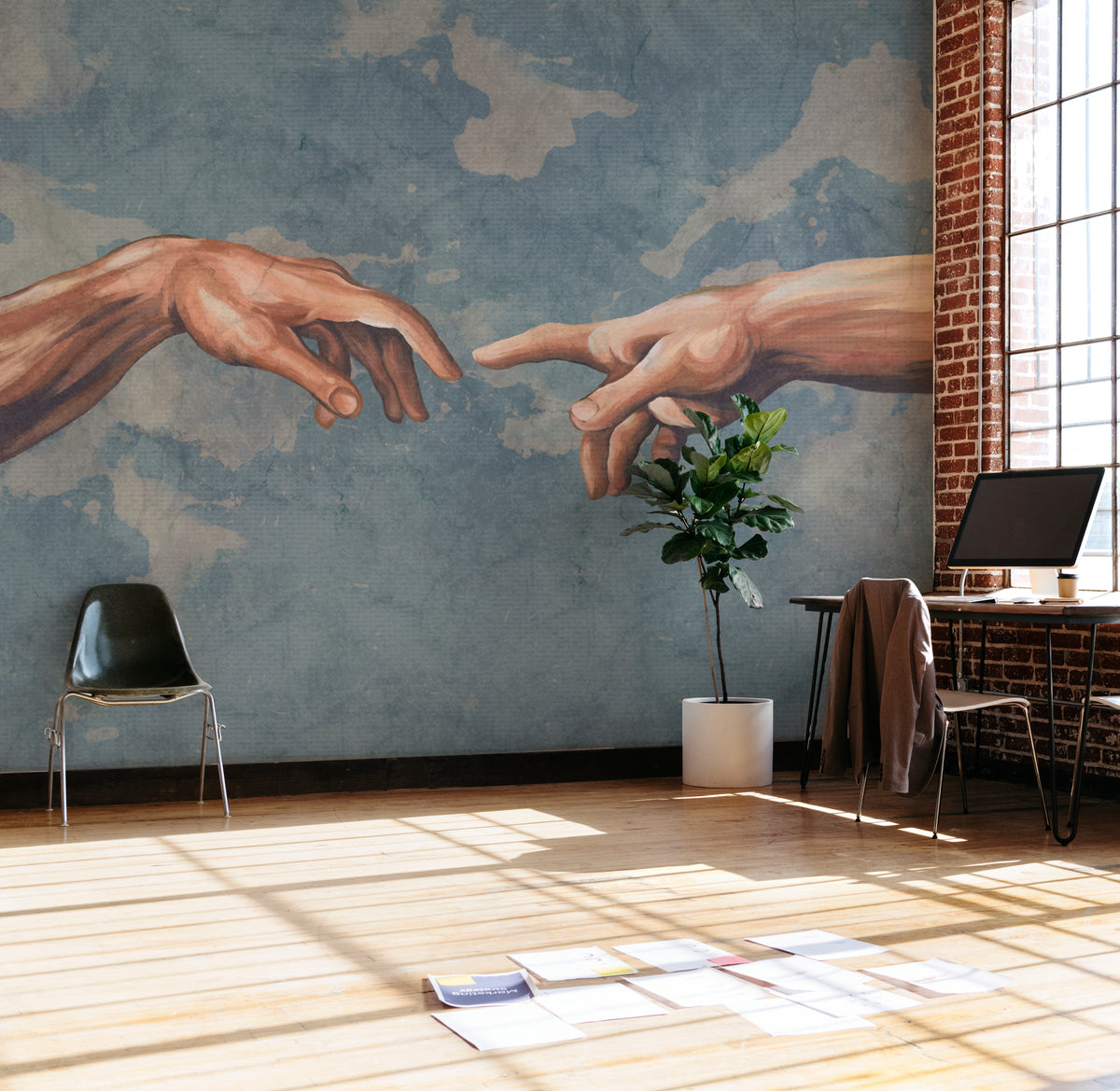 Peel and Stick Adam Hands Zen Wallpaper Michelangelo Art for Modern Home Decor