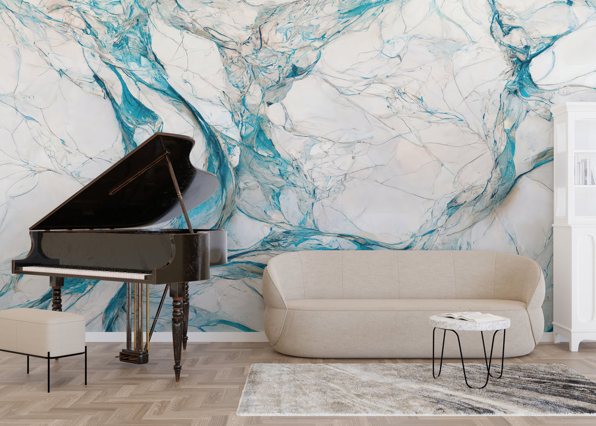 Removable Marble Wallpaper | Blue Abstract Marble Bedroom Wall Decor