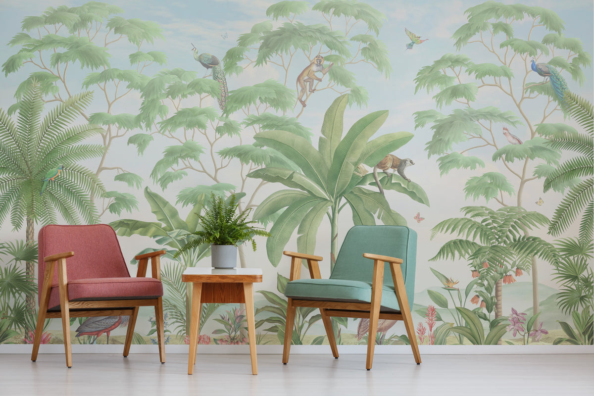Tropical Jungle Wallpaper | Lush Green Animal Mural | Peel and Stick