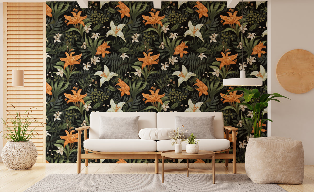 Peel and Stick Moody Dark Floral Wallpaper Lily Flower Bedroom Wall Decor