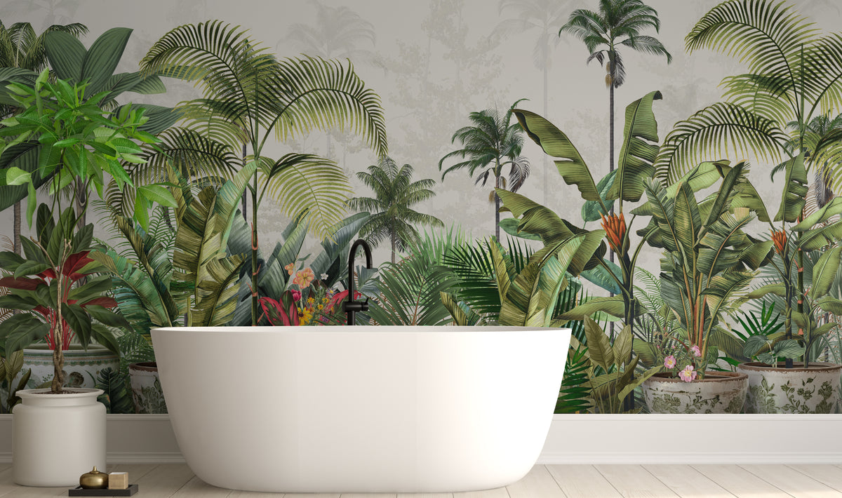 Tropical Botanical Peel and Stick Wallpaper Green Jungle Wall Mural for Living Room