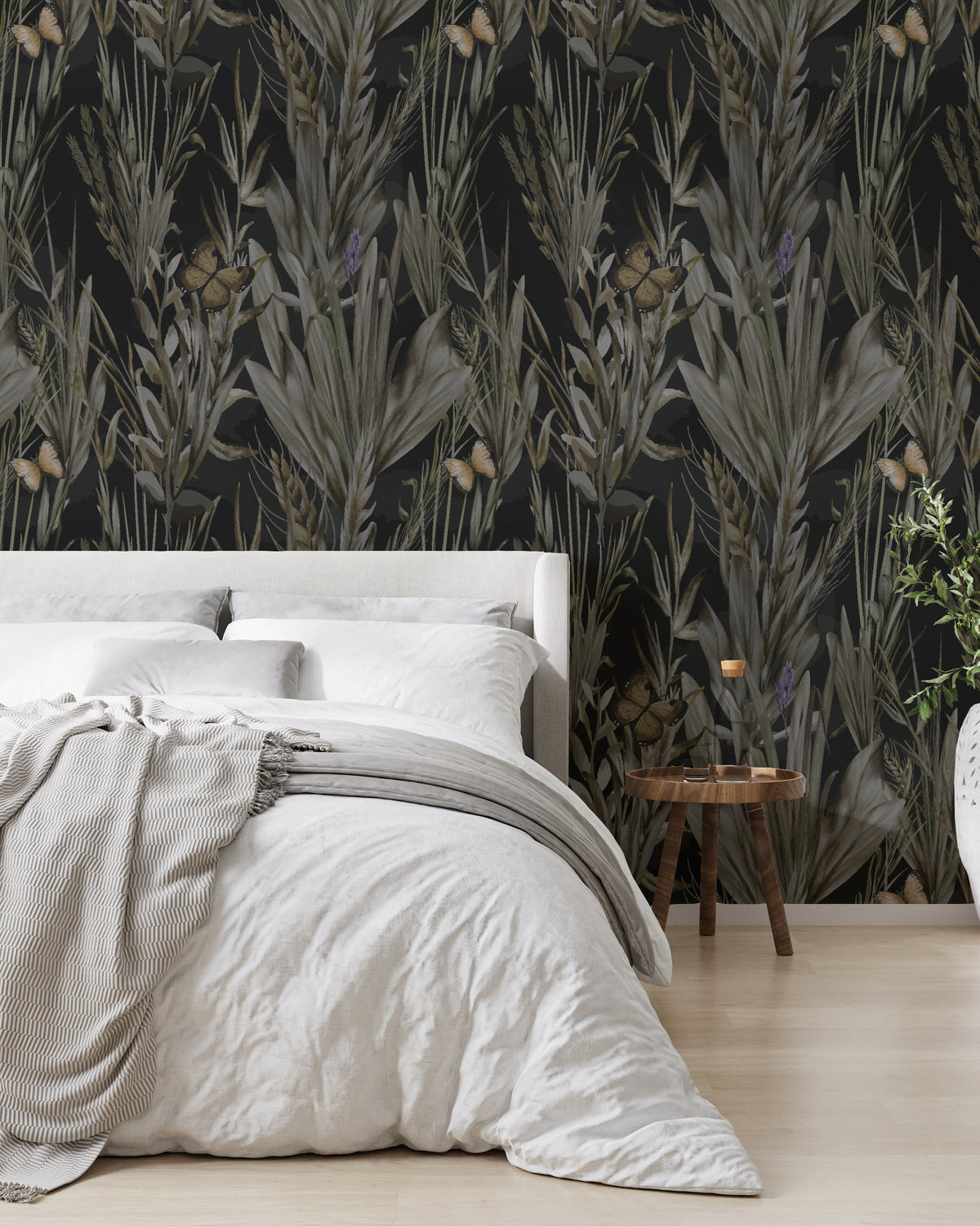 Dark Tropical Leaf Wallpaper Butterfly Print Living Room Self Adhesive Wall Decor