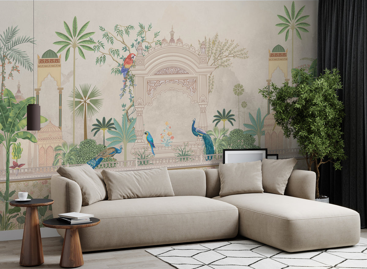 Tropical Peacock Wall Mural Self-Adhesive Indian Wallpaper for Home Decor