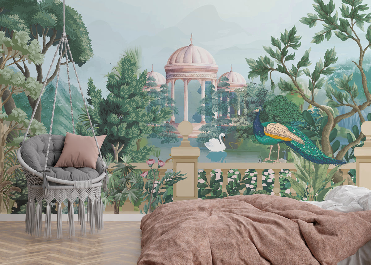 Self Adhesive Peacock Garden Wallpaper Luxury Palace Indian Wall Mural