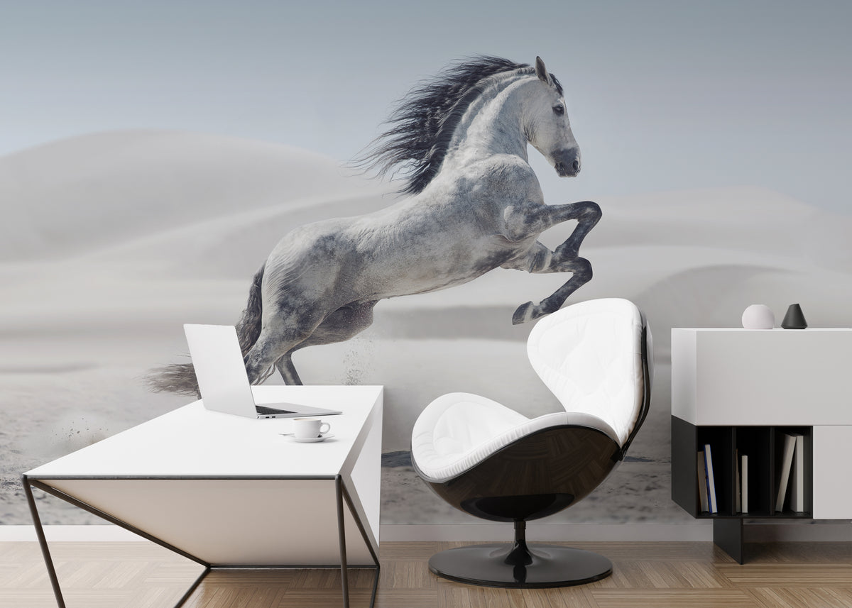 Peel and Stick Wild Horse Wallpaper Minimalist White Desert Wall Mural Decor