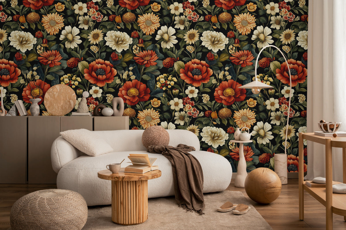 Peel and Stick Bold Dark Floral Wallpaper Vintage Botanical Bed Room Accent