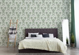 William Morris Style Floral Peel and Stick Wallpaper | Sage Green Bellflowers Wallpaper
