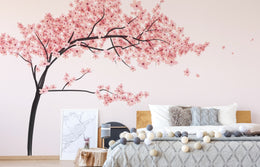 Romantic cherry blossom mural for cozy guest room wall decor