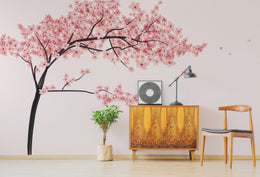 Cherry blossom branch pattern wallpaper for calm reading room atmosphere