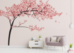 Delicate cherry flower wall design for peaceful home office backdrop