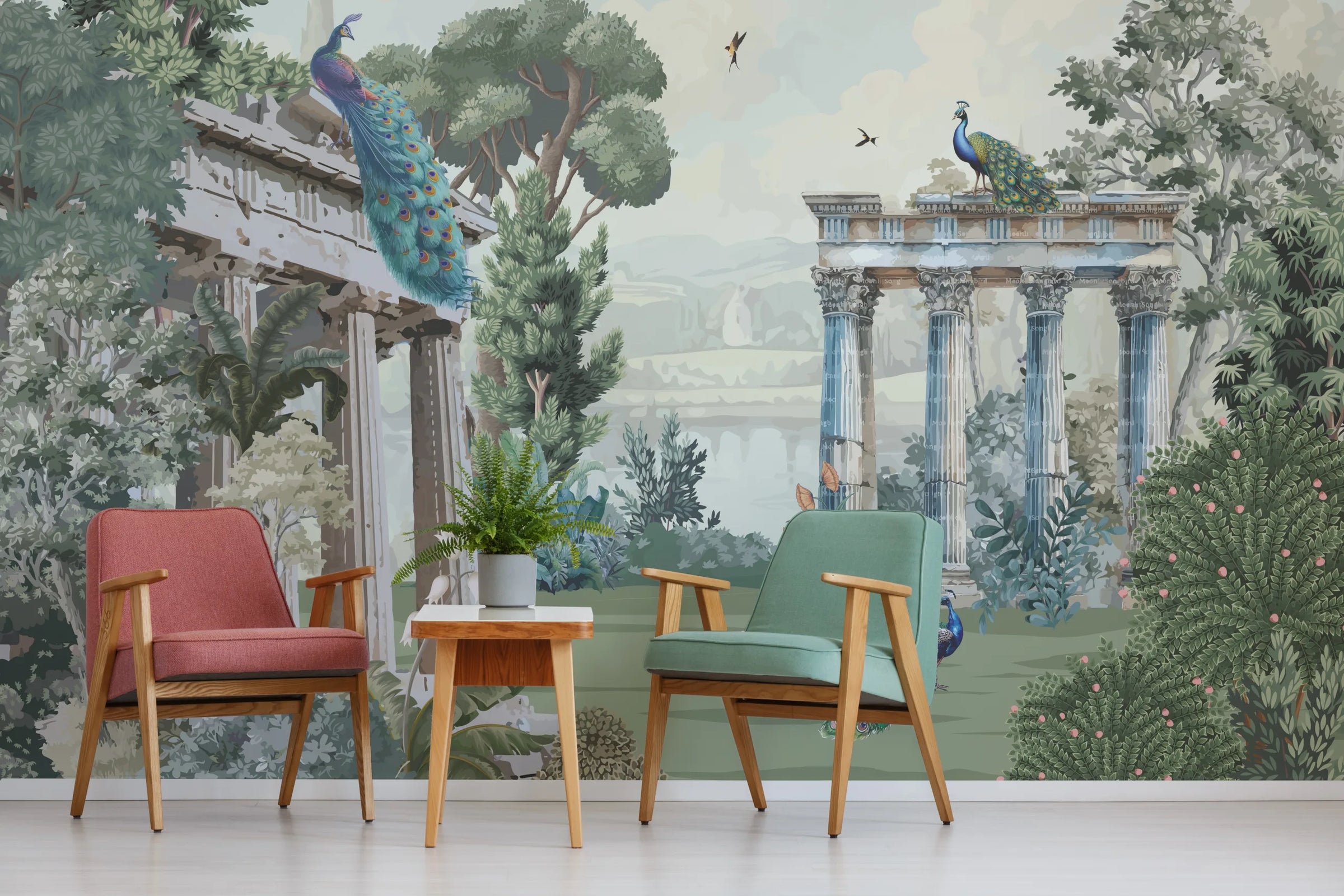 Peacock Wallpaper | Turquoise Mughal Art Removable Room Decor image 4