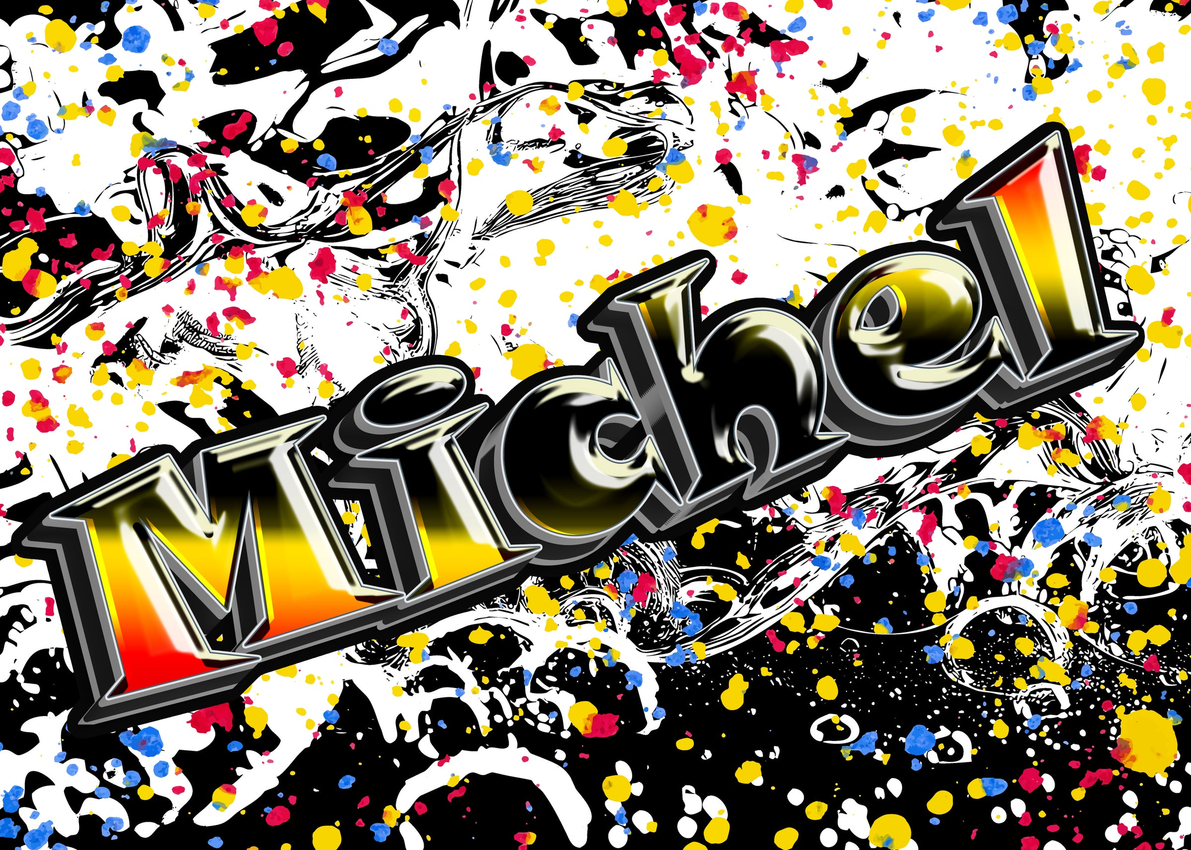 Abstract wall mural with bold paint splatter and black white contrast energizing living room decor