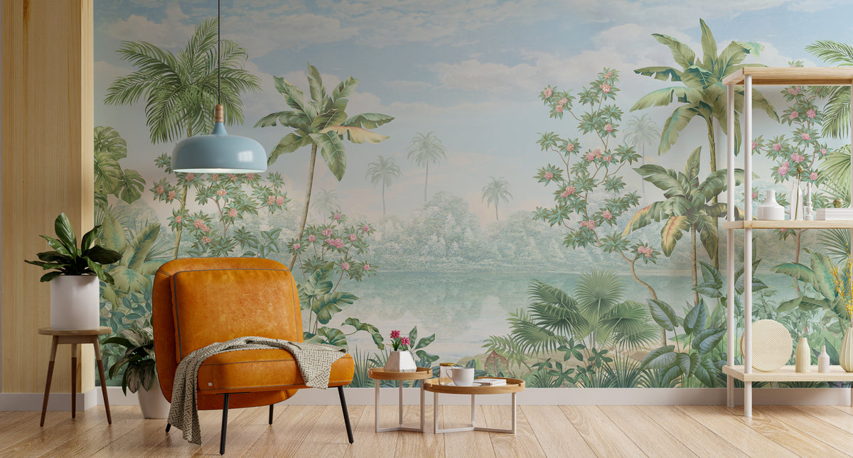 Green Tropical Landscape Wallpaper Self-Adhesive Living Room Wall Decor