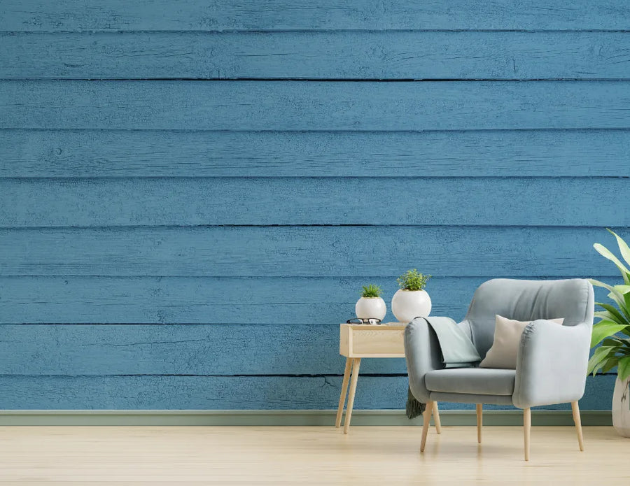 Rustic Blue Wooden Panel Wallpaper