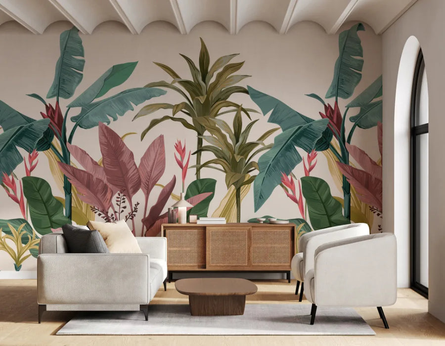 Banana Multicolor Leaves Tropical Wallpaper Murals