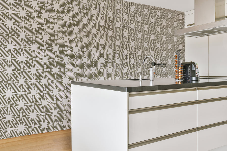 Peel and Stick Geometric Pattern Wallpaper Olive Green Art Deco Line Home Decor