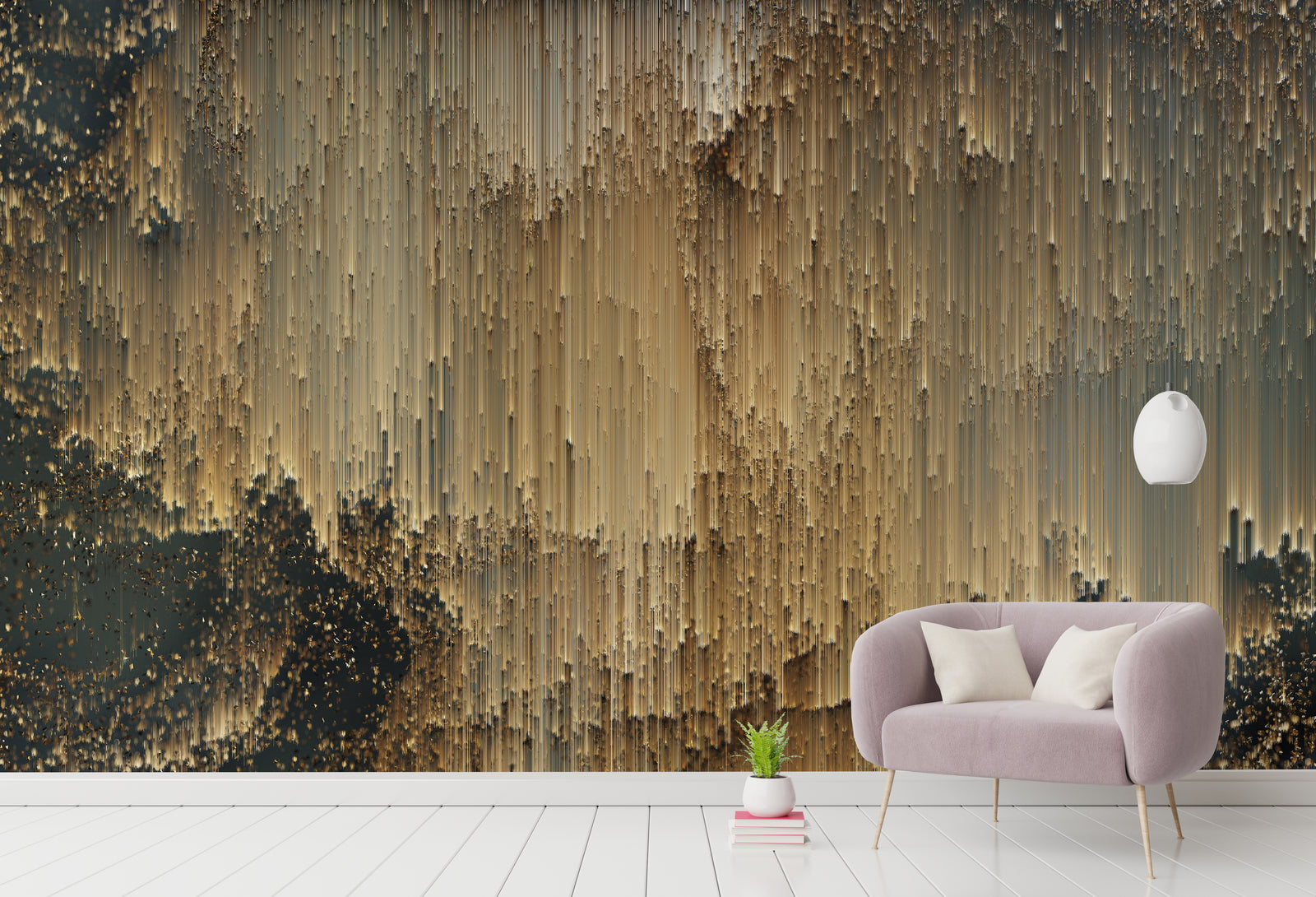 Luxurious Removable Art Deco Golden Lines Wallpaper