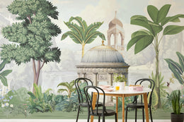 Vintage Palace Garden Mural | Green Inidan Peel and Stick Wallpaper image 0