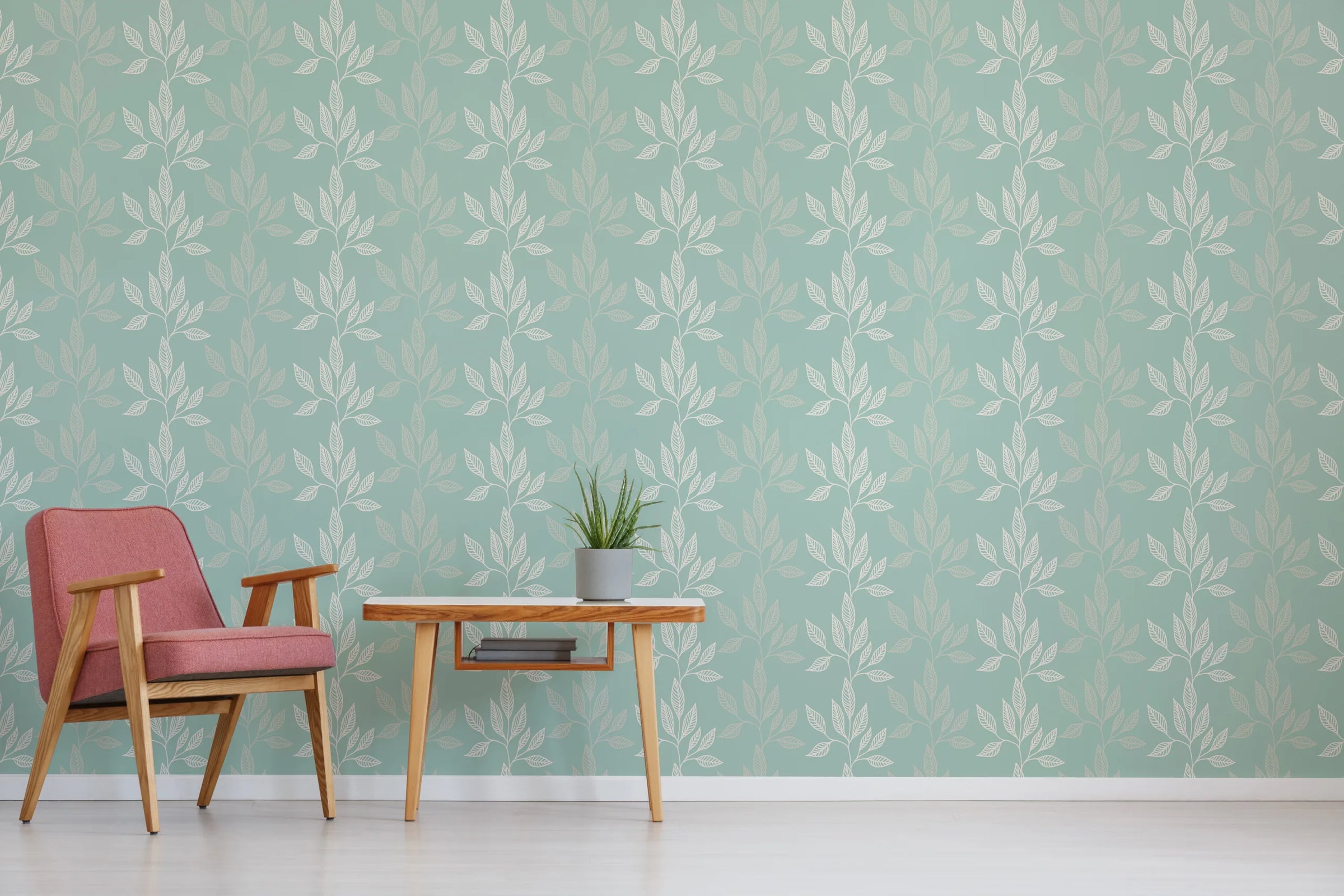 Sage Green Botanical Leaf Wallpaper | Modern Peel and Stick Wall Decor image 4
