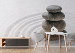 Japanese Zen Garden Feature Wall Design with Soft Sand Ripple Pattern for Meditation Room