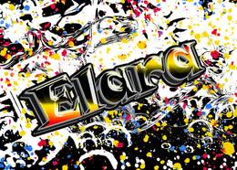Abstract graffiti wall decor with striking black white base perfect for modern workspace walls