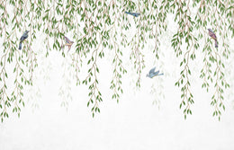 Willow Branches Hanging Leaves Birds Wallpaper image 5