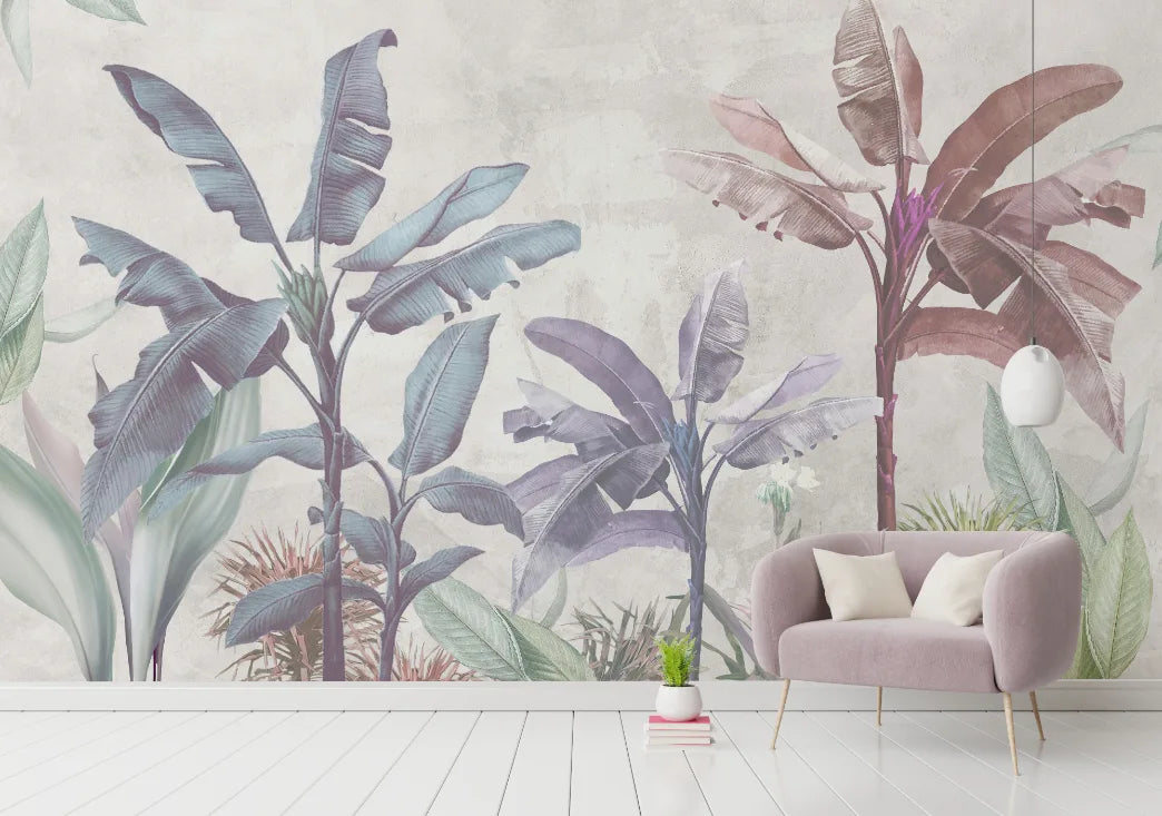Soft Color Tropical Leaf Design Wallpaper image 2