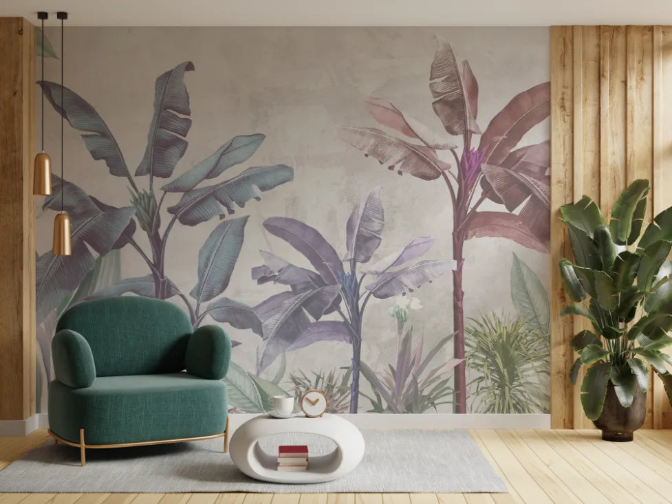 Soft Color Tropical Leaf Design Wallpaper image 1