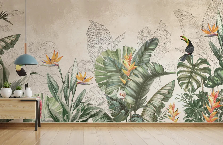 Large Green Tropical Wallpaper Murals image 0