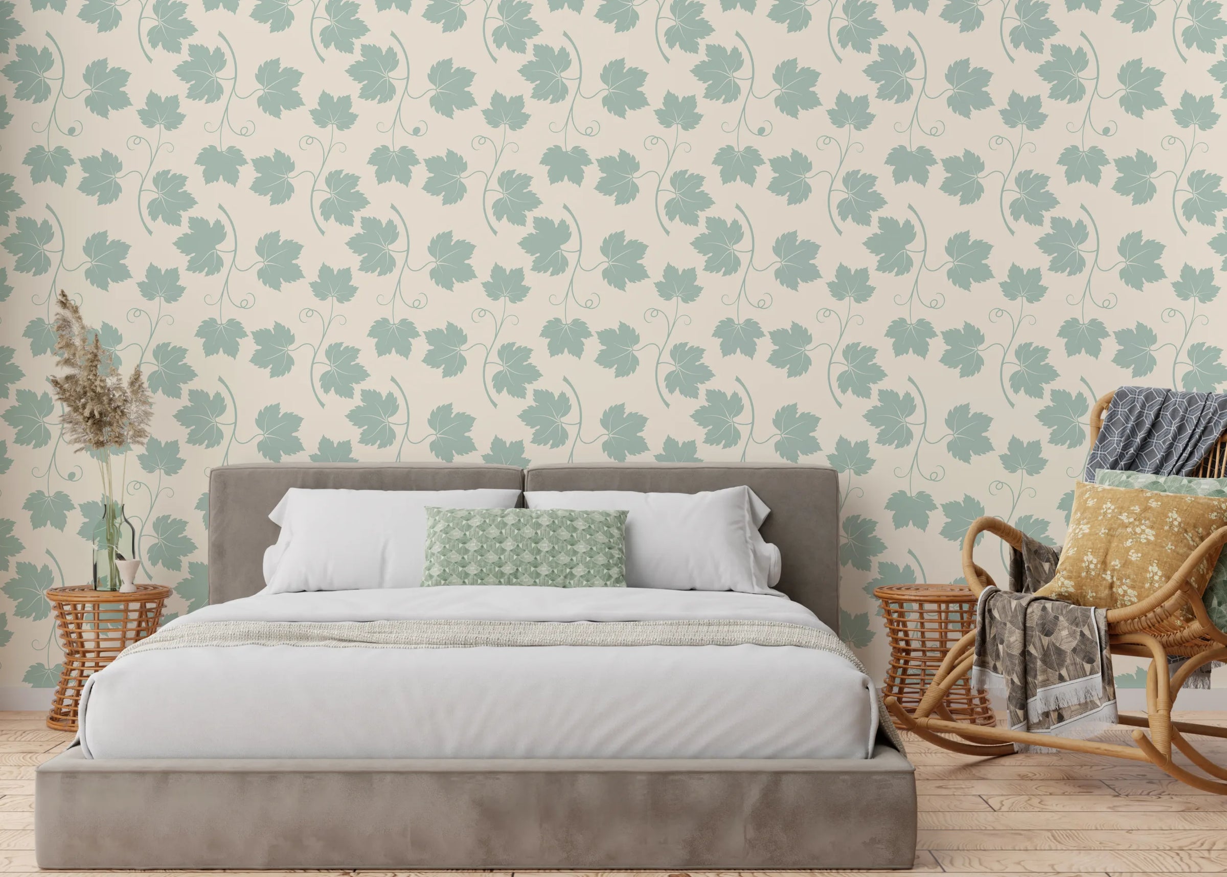Sage Green Vine Leaf Wallpaper | Peel and Stick Wall Covering image 3