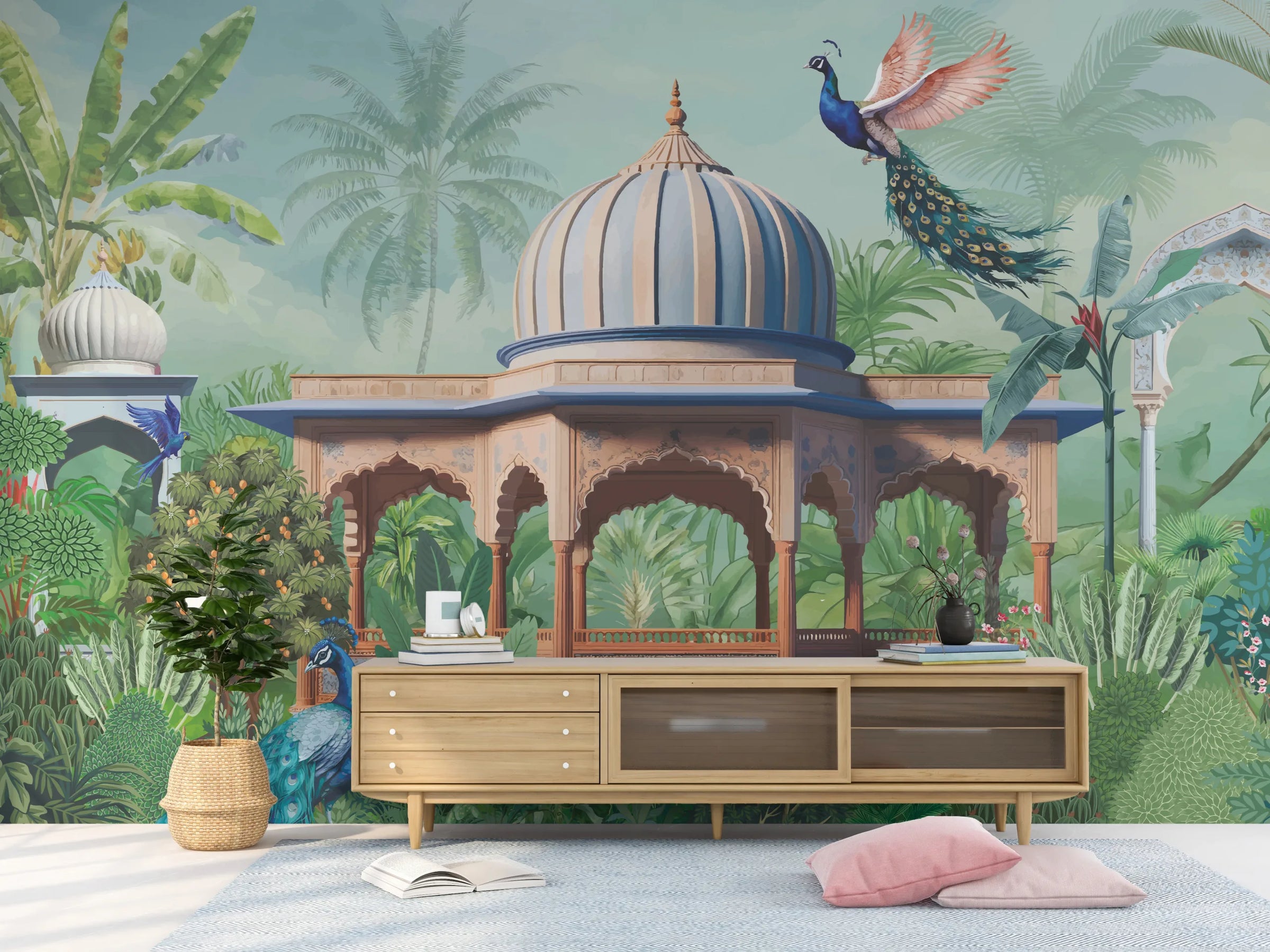 Mughal Peacock Palace Indian Wallpaper | Royal Garden Peel and Stick Decor image 0