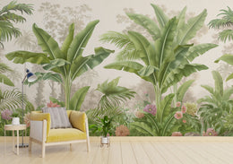 Tropical Botanical Wall Mural | Green Banana Leaf Peel And Stick Wallpaper image 2