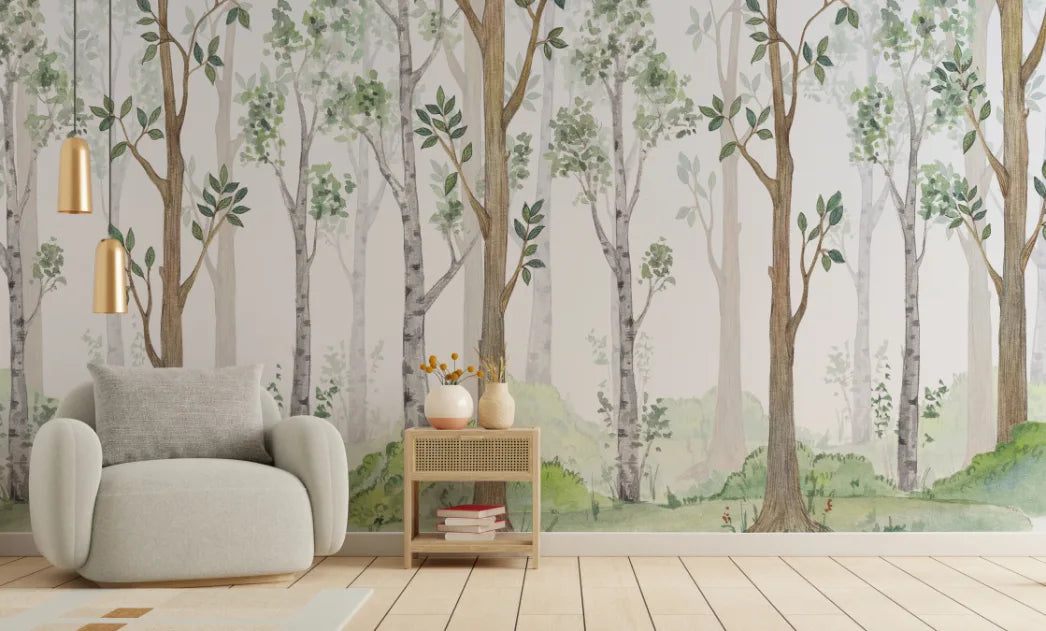 Bright Watercolor Forest Wallpaper image 4