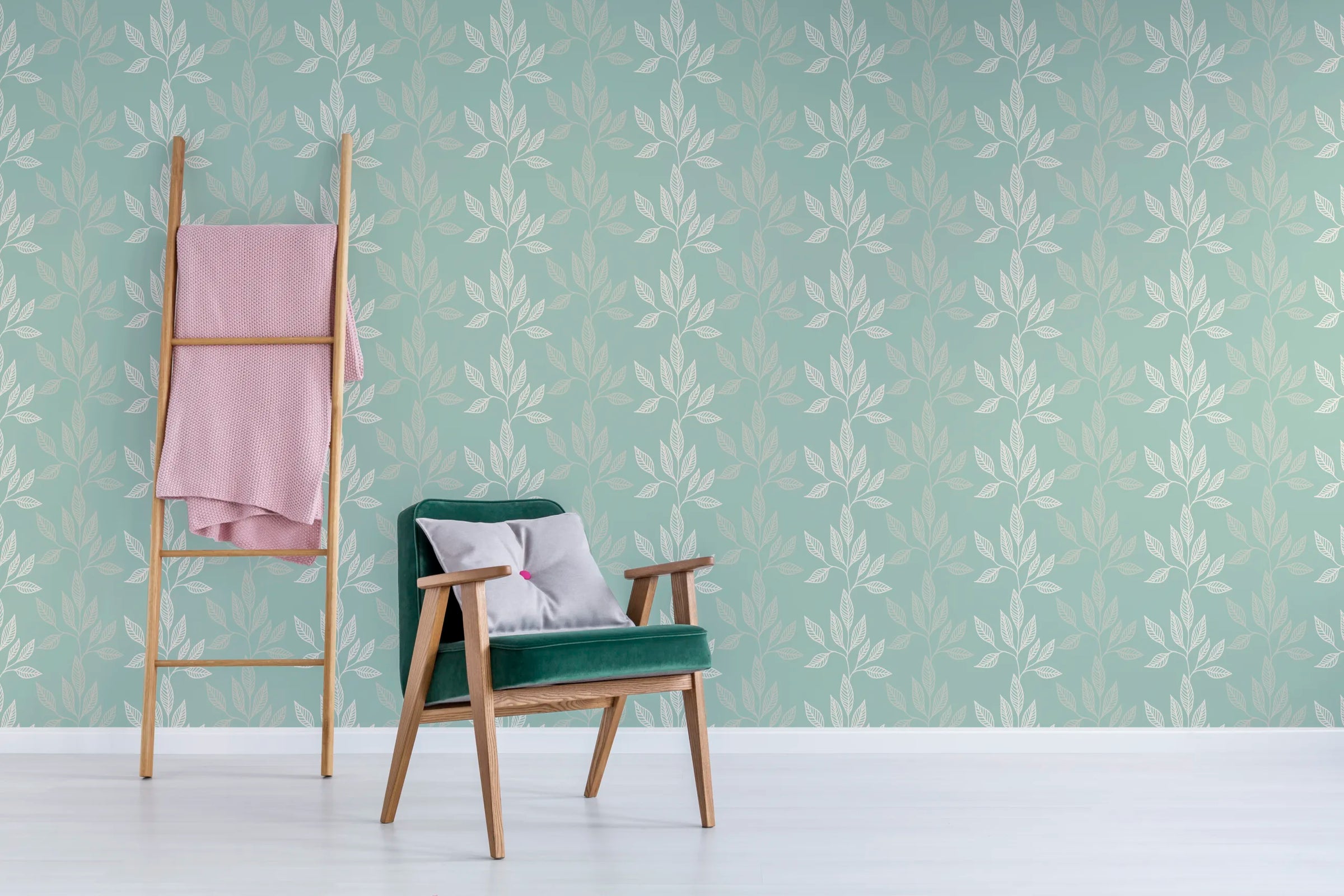 Sage Green Botanical Leaf Wallpaper | Modern Peel and Stick Wall Decor image 5