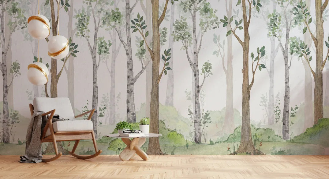 Bright Watercolor Forest Wallpaper image 1