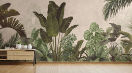 Bohemian Dark Green Tropical Palm Leaves Wallpaper