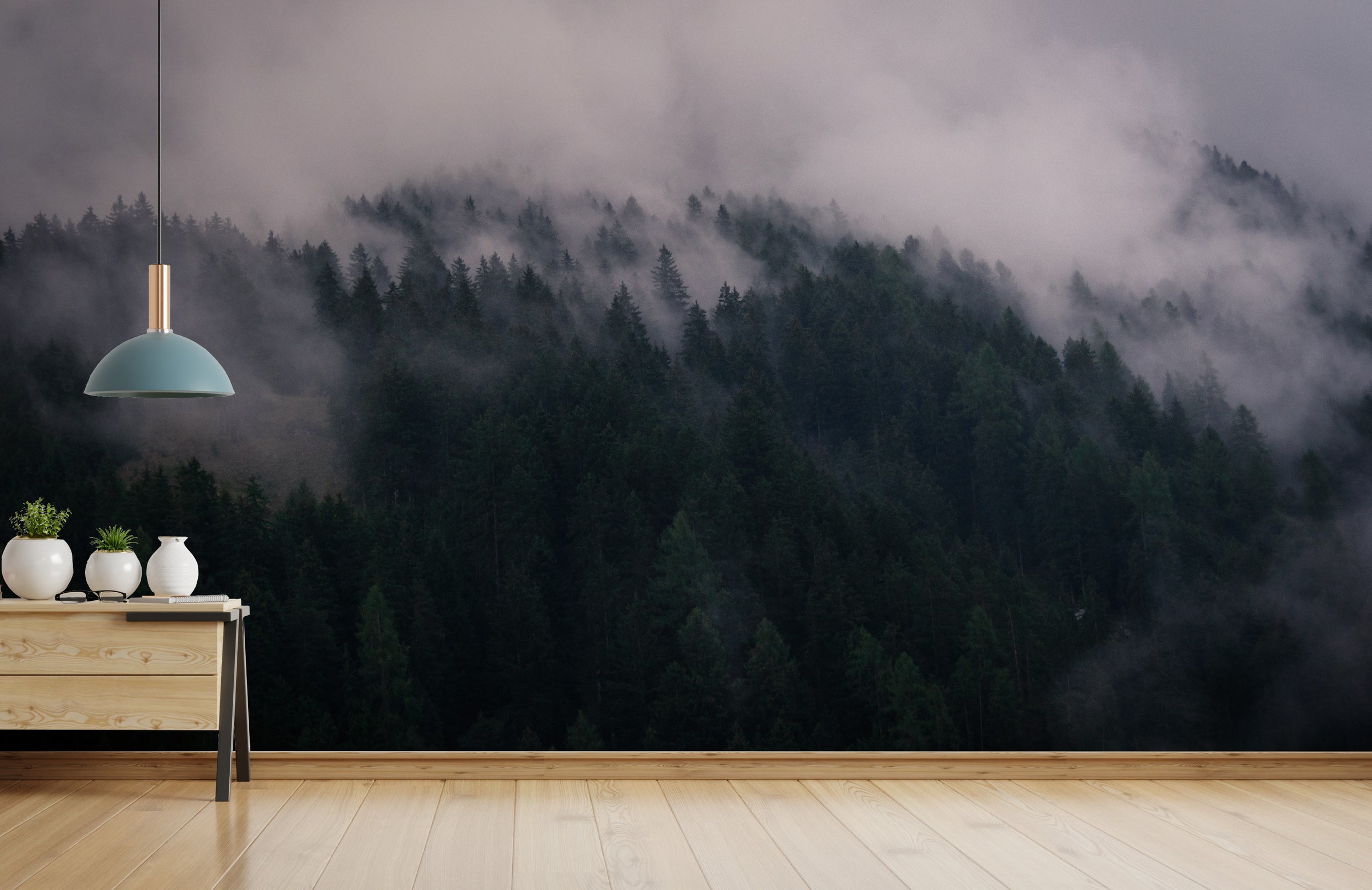 Foggy Lush Forest Peel and Stick Wallpaper for Yoga