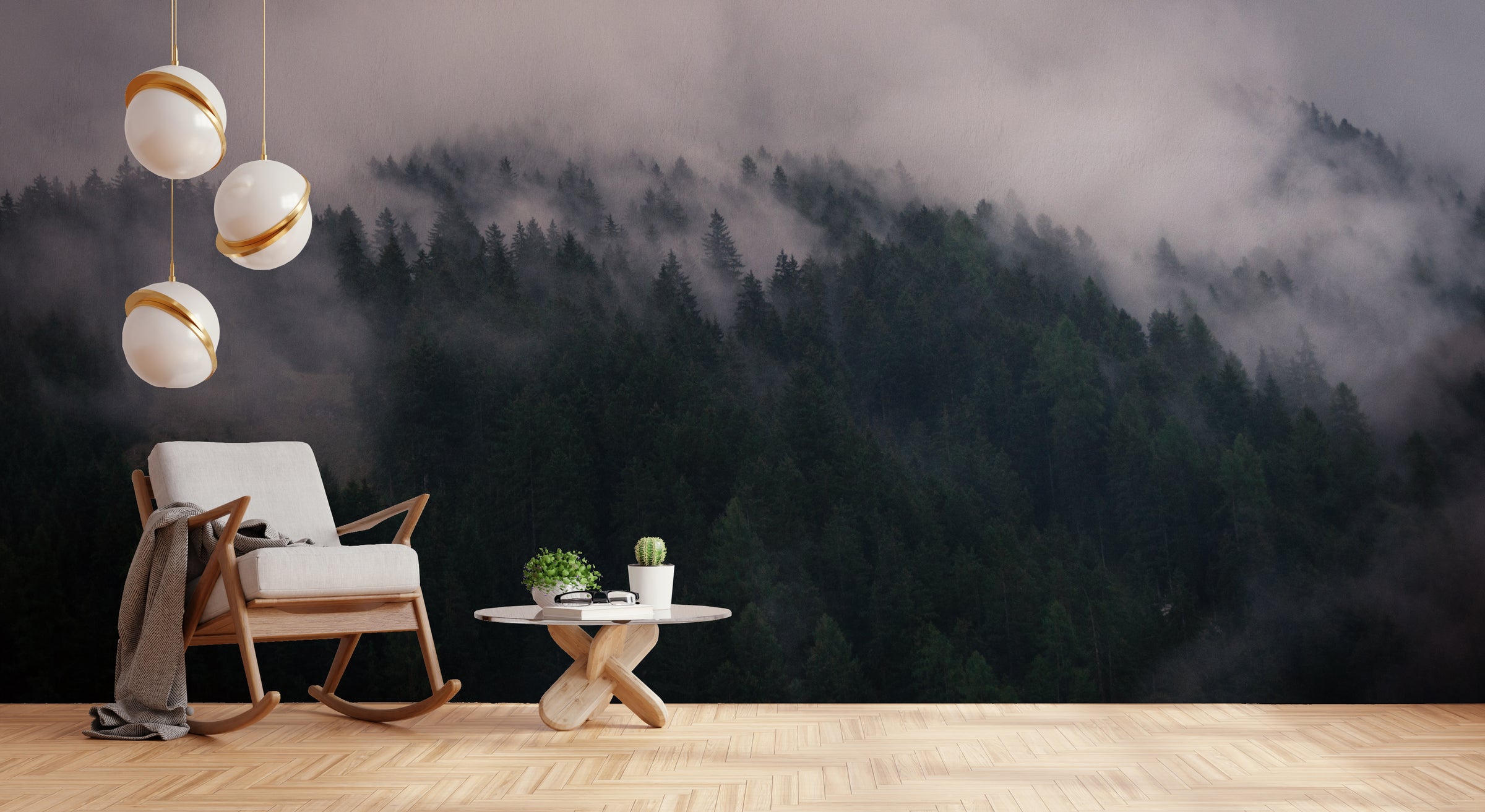 Foggy Lush Forest Peel and Stick Wallpaper for Yoga