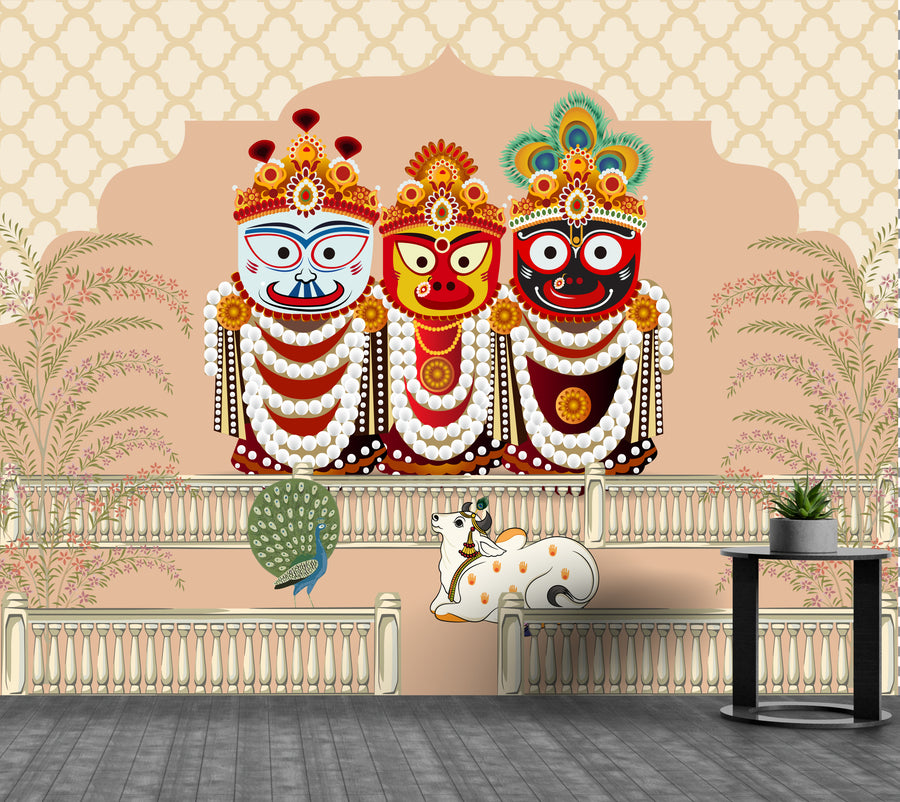 Odisha Jagannath Peel and Stick Indian Wallpaper Traditional Pooja Room Decor