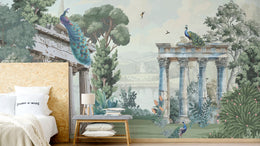 Peacock Wallpaper | Turquoise Mughal Art Removable Room Decor image 2