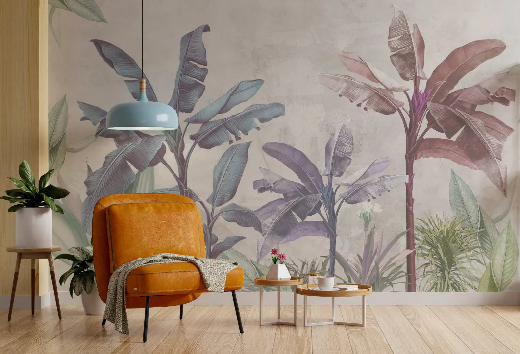 Soft Color Tropical Leaf Design Wallpaper