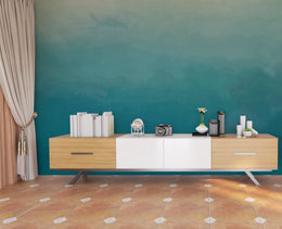 Bedroom decor featuring blue green fade design creating peaceful stylish resting atmosphere