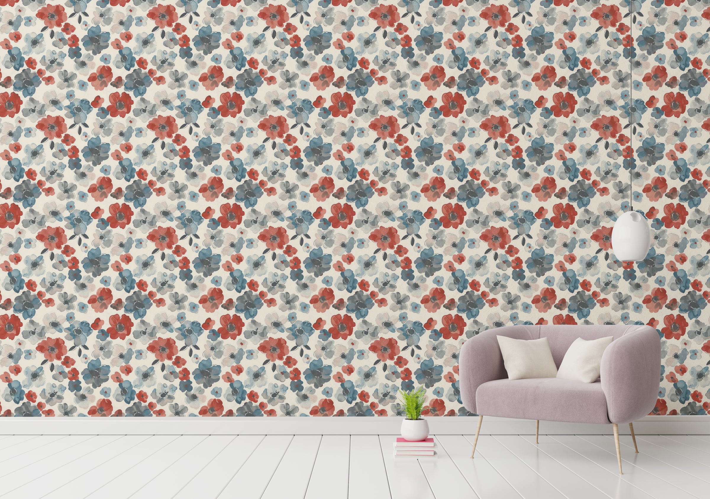 Poppies Flower Blooming Design Watercolor Wallpaper