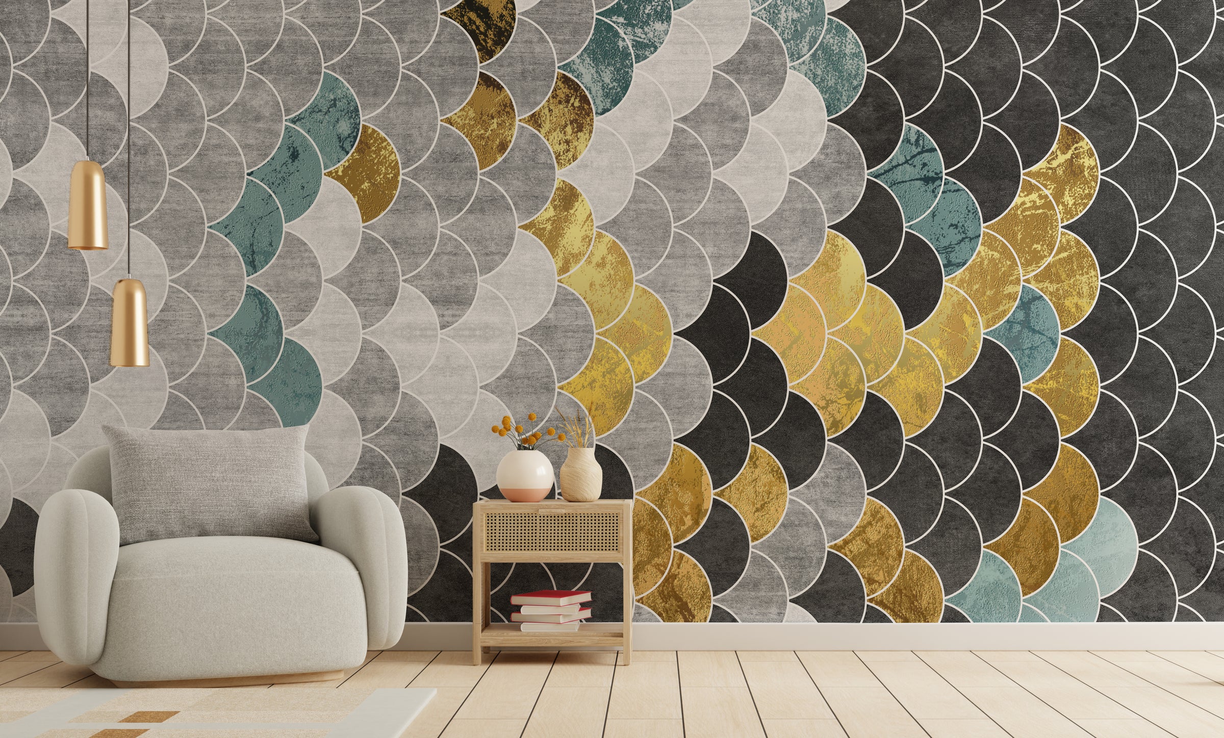 Blue Anaglyph Gold Hexagonal Geometric Abstract Wallpaper