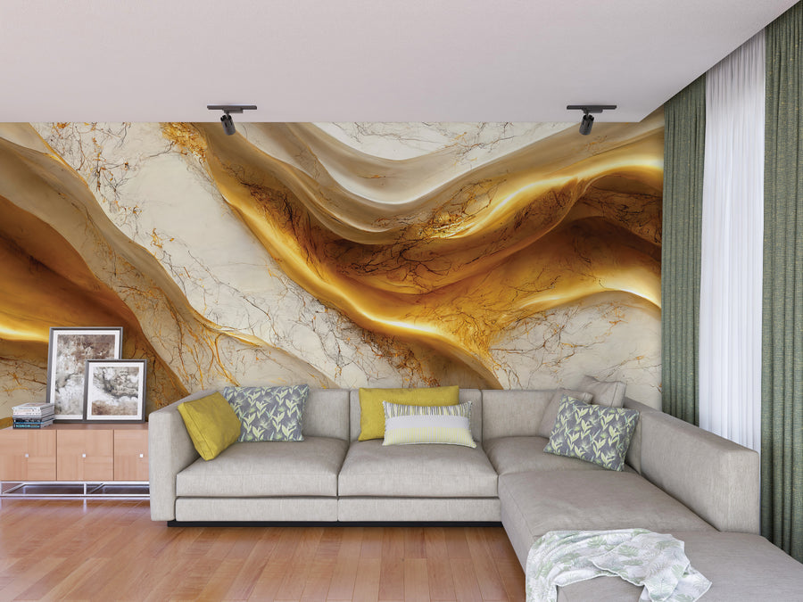 Peel and Stick White and Gold Marble Wallpaper Luxurious Flowing Pattern Home Decor