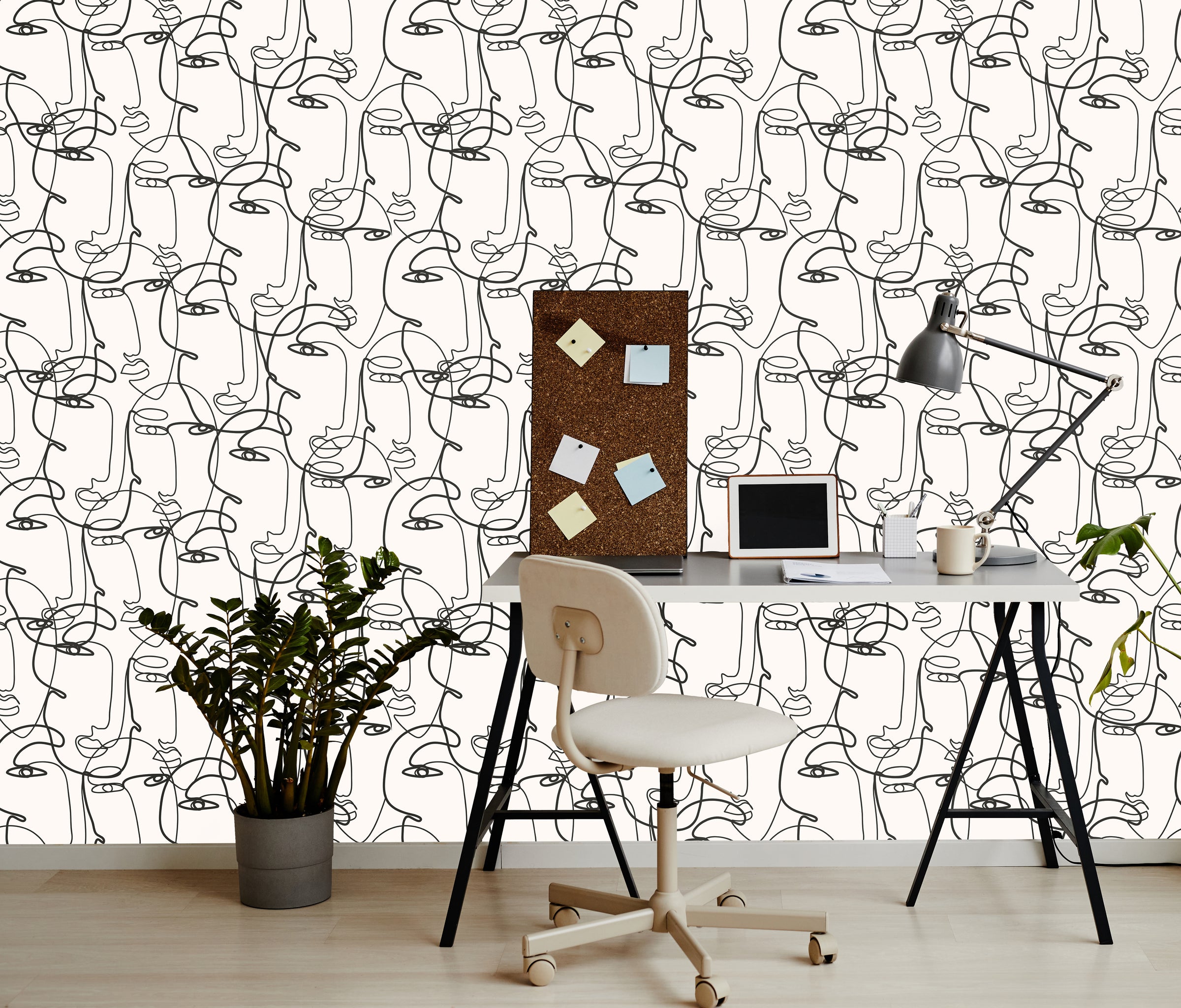 Creative Office room environment showcasing abstract portrait artwork composition bringing stylish decorative ambience