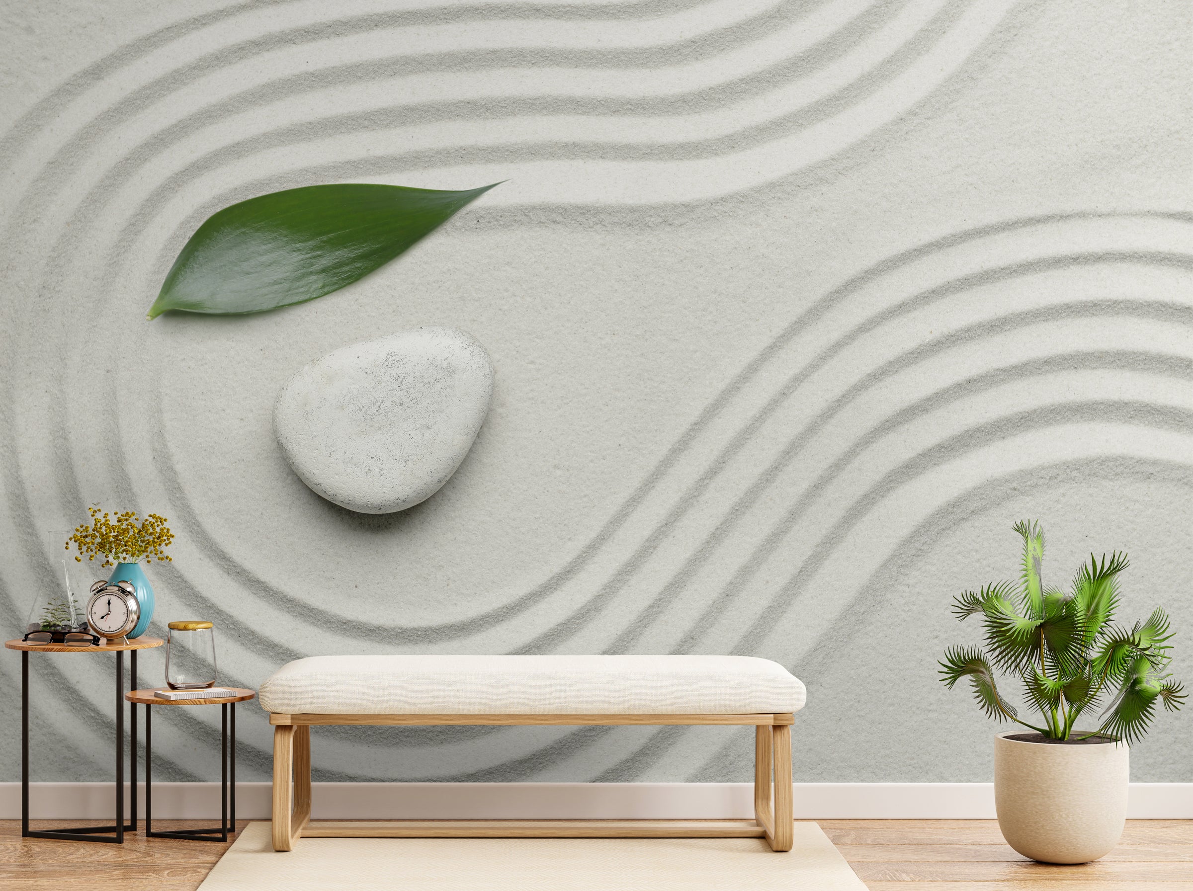 Zen White Sand Wallpaper | Stone Spa Yoga Room Removable Wall Mural