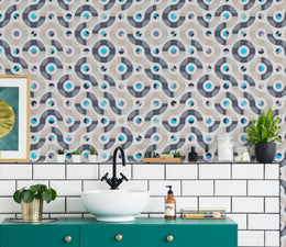 Retro Geometric Wallpaper | Navy Beige Abstract Removable Living Room Decor